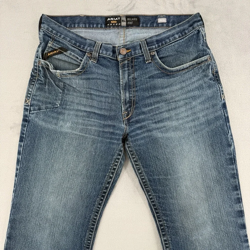 Ariat Rebar M4 Jeans Mens Size 35/34 Relaxed Boot Blue Denim Work Pants Stretch